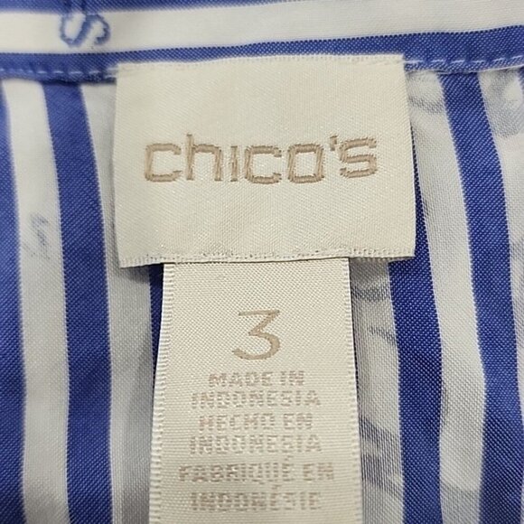 Chico's Tunic Top long Sleeve Blue Striped Button Down W/script Women's XL - Picture 4 of 7